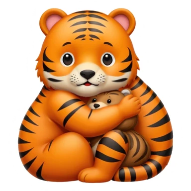 A cute little tiger hugs a chubby cute bear sticker