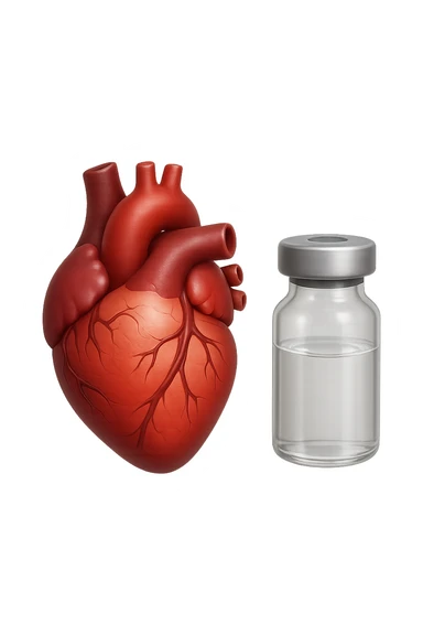 emoji stile iphone di cuore anatomico realistico in 3d che fluttua in aria insieme a una boccetta di fiala medica, FALLO MOLTO REALISTICO IN 3D sticker
