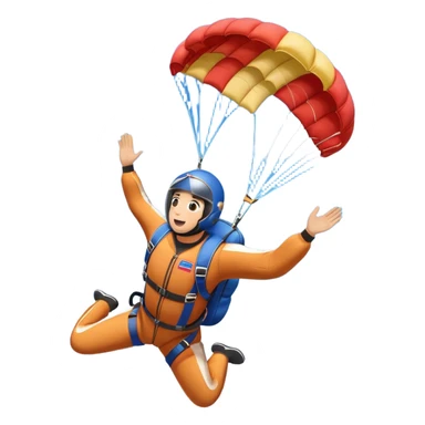A skydiver free-falling with an open parachute against a bright blue sky. Below, a plane is seen flying off into the distance. The scene captures the thrill and freedom of skydiving, with a clear sky, soft clouds, and a sense of high-altitude adventure. sticker