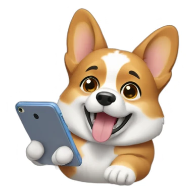 corgi watching video on phone sticker