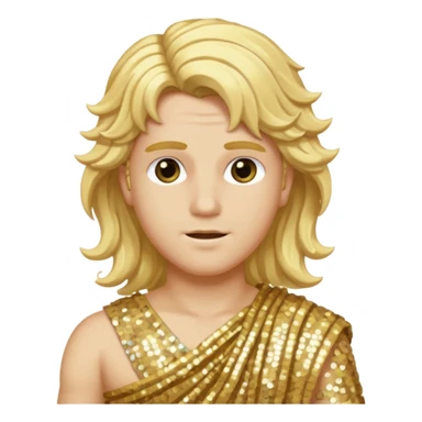 Apollo from Greek Gods with long blonde wavy hair, gold sequin toga sticker