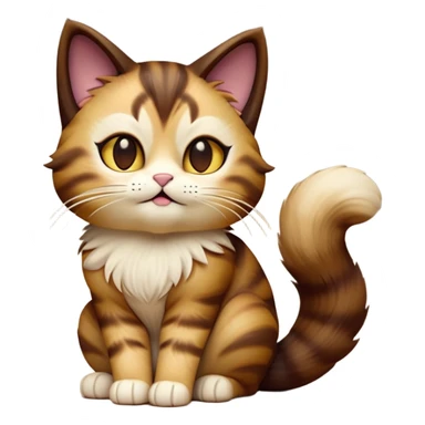 cinematic-[showshoe cat]-realistic-full-body-sitting-emoji,-tail-curled-playfully-around-its-paws,-head-tilted-dramatically,-fluffy-[brown mask]-fur,-simplified-yet-realistic-focused-features,-highly-detailed,-glowing-with-an-almost-sarcastic-glow sticker