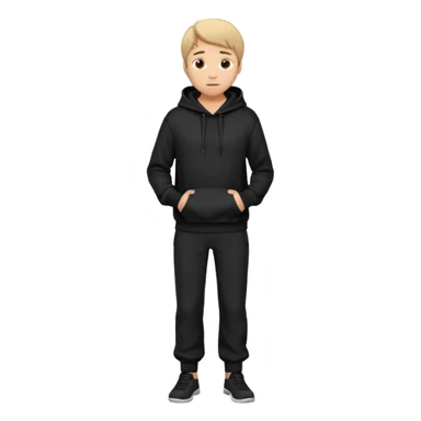 fullbody Mysterious shy caucasian man in black hoodie, hands in pockets and black pants sticker