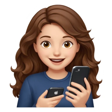 Girl with wavy brown hair Looking at phone and in love and she is excited and hot sticker