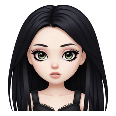 pretty bratz baddie, black emoneyeliner, pale skin, aesthetic emo, skinny, black long hair sticker