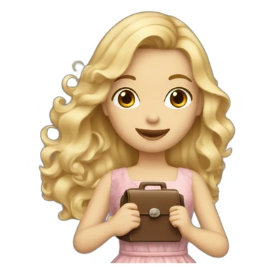 a wavy blonde long haired girl in a dress with bag and telephone sticker