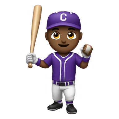 baseball card character. white man. letter C logo. Purple and white uniform.  sticker