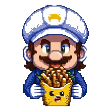 Mario character eating french fries sticker
