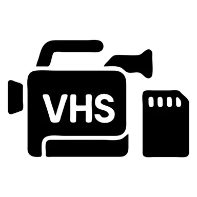 A Sony VHS video camera in a black filled icon style, with a memory card. sticker