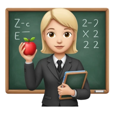 teacher standing in front of a blackboard teaching a class, holding chalk in hand, apple style emoji sticker