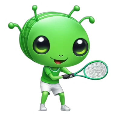 Green cute kawaii bug playing tennis sticker