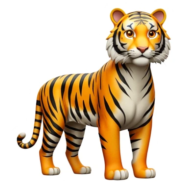cinematic-tiger-realistic-full-body-standing-emoji,-massive-striped-frame-exuding-power-and-grace,-bold-orange-fur-with-thick-black-stripes,-head-tilted-dramatically,-piercing-yellow-eyes-focused-intensely,-simplified-yet-realistic-focused-features,-highly-detailed,-glowing-with-an-almost-sarcastic-glow sticker