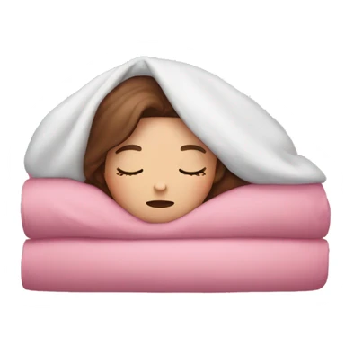 White girl with brown hair sleeping under pink covers sticker