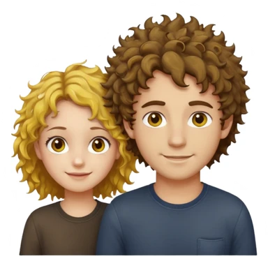 Sarı ve dağınık saçlı ela gözlü beyaz tenli erkek ve saçları koyu kahverengi ,kıvırcık saçlı kız yan yana gülümsüyor sticker
