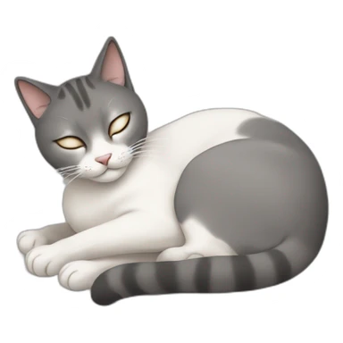grey and white cat sleeping with small siamese cat sticker