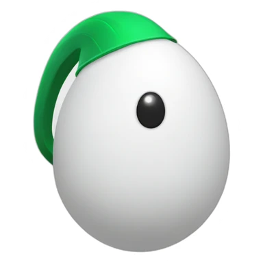 White egg with a long tail wearing a green helmet sticker