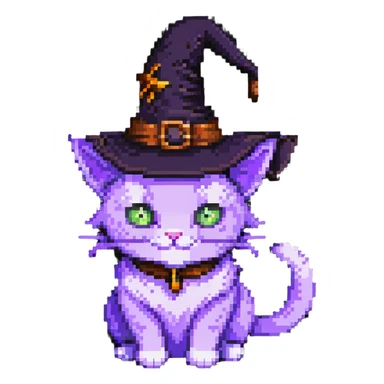 purple cat wearing a witch hat sticker