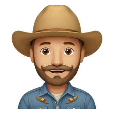 bald man with beard and mustache wearing tan cowboy hat sticker