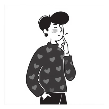 a handsome guy with black hair, looking slightly flushed and dreamy, showing signs of low blood pressure such as a gentle blush and relaxed posture, hand to cheek, subtle romantic hints suggesting his boyfriend is the cause, hand drawn doodle style sticker