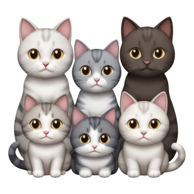 4 different coloured short haired cats including; a dark brown and white cat, and a dark grey and white  sticker
