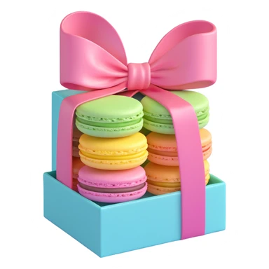 a box of macarons with a bow on top, festive, shiny, pastel colors, cute and gift-like sticker