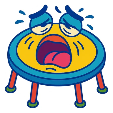 a trampoline with a cartoonish moaning face, exaggerated expression, vibrant toon style sticker