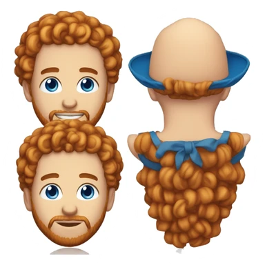 35 year old, male, short curly red hair, pale complexion, beard, blue eyes, basketball hat sticker