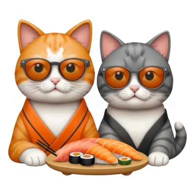 two cats wearing sunglasses eating sushi sticker