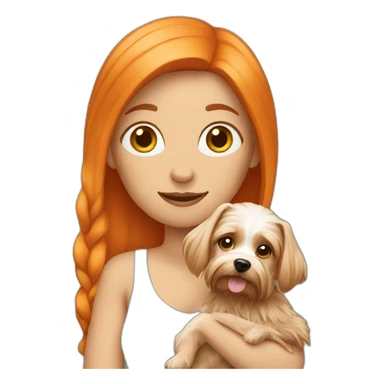 orange hair woman holding yorkshire dog sticker