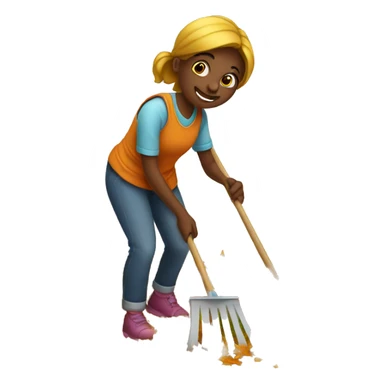 girl raking leaves sticker