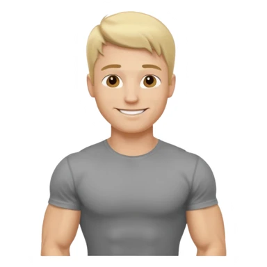 fais le meme blond, tee shirt gris mais musclé et fin qui sourie et ça s'arrête à la taille sticker