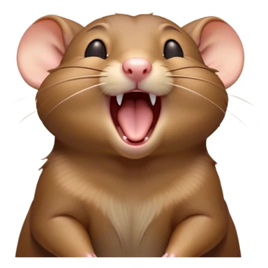 Cinematic Cute Yawning Brown Rat Portrait Emoji, Head tilted slightly with a dramatic, wide-open yawn, showcasing a soft, sleek brown coat with tiny drooping ears and half-closed eyes in drowsy contentment, Simplified yet irresistibly adorable features, highly detailed, glowing with a soft, cozy glow, high shine, relaxed yet expressive, stylized with a dash of urban charm, soft glowing outline, capturing the essence of a sleepy yet affectionate rat that seems ready to stretch out for a nap! sticker