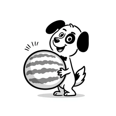 dog with brown eyebrows holding a watermelon sticker