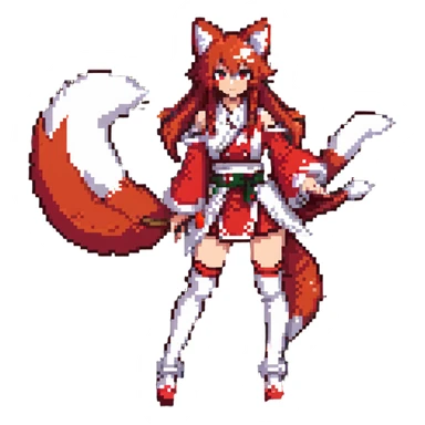Azur Lane Akagi kitsune girl with red and white outfit and multiple fox tails sticker
