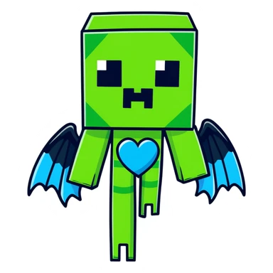 Un crecer de minecraft con alas azules u un corazón en el pecho sticker