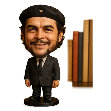 Che Guevara in a suit and tie, big head, confident smile, bobblehead style sticker