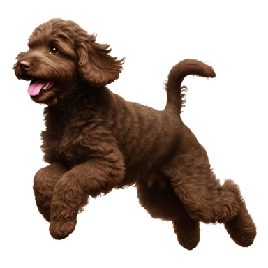 Dark brown Australian labradoodle puppy catching ball sticker