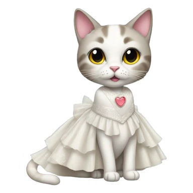 cat standing in bridal dress with heart eyes sticker