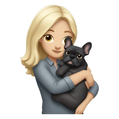 Blonde woman with dark hair hugging dark gray french bulldog sticker