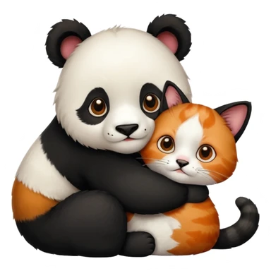 Panda hugging a  cat with half its face ginger and the other half black sticker