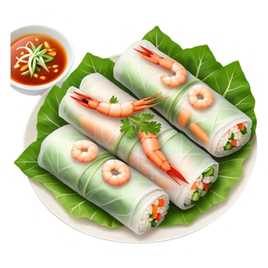 cinematic-realistic-vietnamese-summer-rolls-dish-emoji,-depicted-with-delicate-rice-paper-wraps-filled-with-fresh-vegetables-and-shrimp-rendered-with-crisp-textures-and-refreshing-lighting. sticker