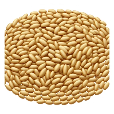loose scatter of whole barley grains, oval and slightly elongated, pale beige to light golden, smooth matte surface with fine ridges, hearty rustic cereal look, soft lighting, subtle shadows, emoji scale sticker