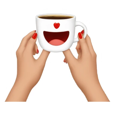 Two hands with red nails holding a coffee cup sticker