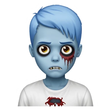 zombie boy with emo hair and white shirt, blue skin sticker
