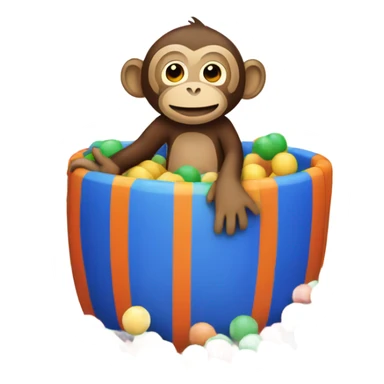 Monkey playing in a colourful ball pit sticker