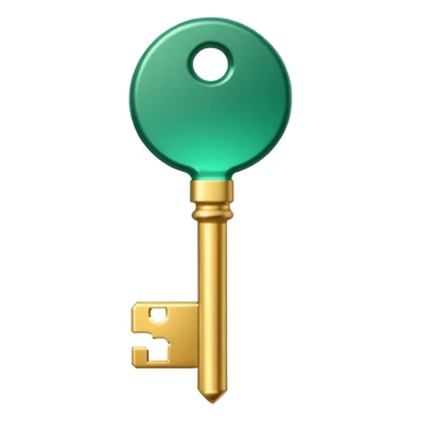 3D key icon with subtle glow effect, modern glossy style, deep green (#0B3D2C) and gold (#C9B037), elegant and minimal, transparent background, premium render sticker