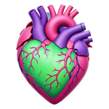 Pulsating heart with purple, hot pink, amber, light green, and dark purple sticker