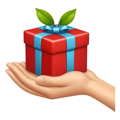 hand offering a present, apple emoji style, simple, clear, no text sticker
