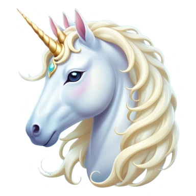 Beautiful and Majestic White Unicorn Portrait Emoji, Head and body exuding serene brilliance with a luminous, flowing mane and a gracefully spiraled horn, eyes gently closed in peaceful reverie, Simplified yet exquisitely enchanting features, highly detailed, glowing with a soft, celestial light, high shine, serene and utterly majestic, stylized with an air of timeless fantasy, soft glowing outline, capturing the essence of a beautiful and majestic white unicorn that embodies the pure magic of legend! sticker