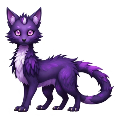 Kawaii dark purplish blackish edgy fantasy ethereal feline-vernid-sergal-fursona animal creature with a tufted tail full body with intricate markings  sticker